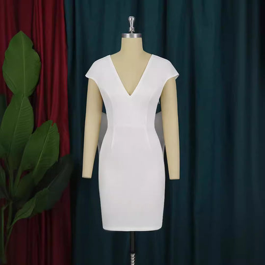 Damen figurbetontes Cocktailkleid mit elegantem V-Ausschnitt und schwingendem Saum EB