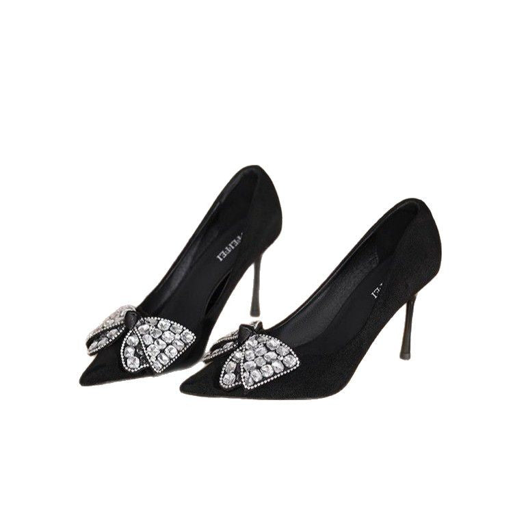 Damen Elegante High Heels mit glitzerndem Schleifen-Detail und spitzem Zehenbereich EB