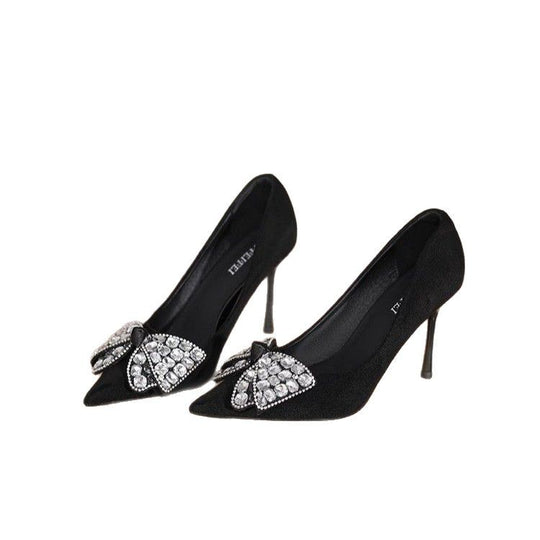 Damen Elegante High Heels mit glitzerndem Schleifen-Detail und spitzem Zehenbereich EB