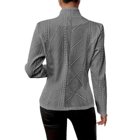 Damen nan taillierter strukturierter Blazer mit Stehkragen und Zopfapplikation EB