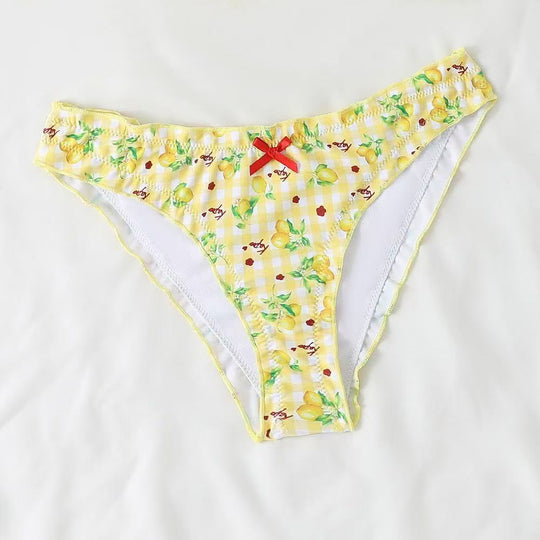 Damen Bikini-Set mit verspieltem Zitronenmuster und Rüschendetails EB