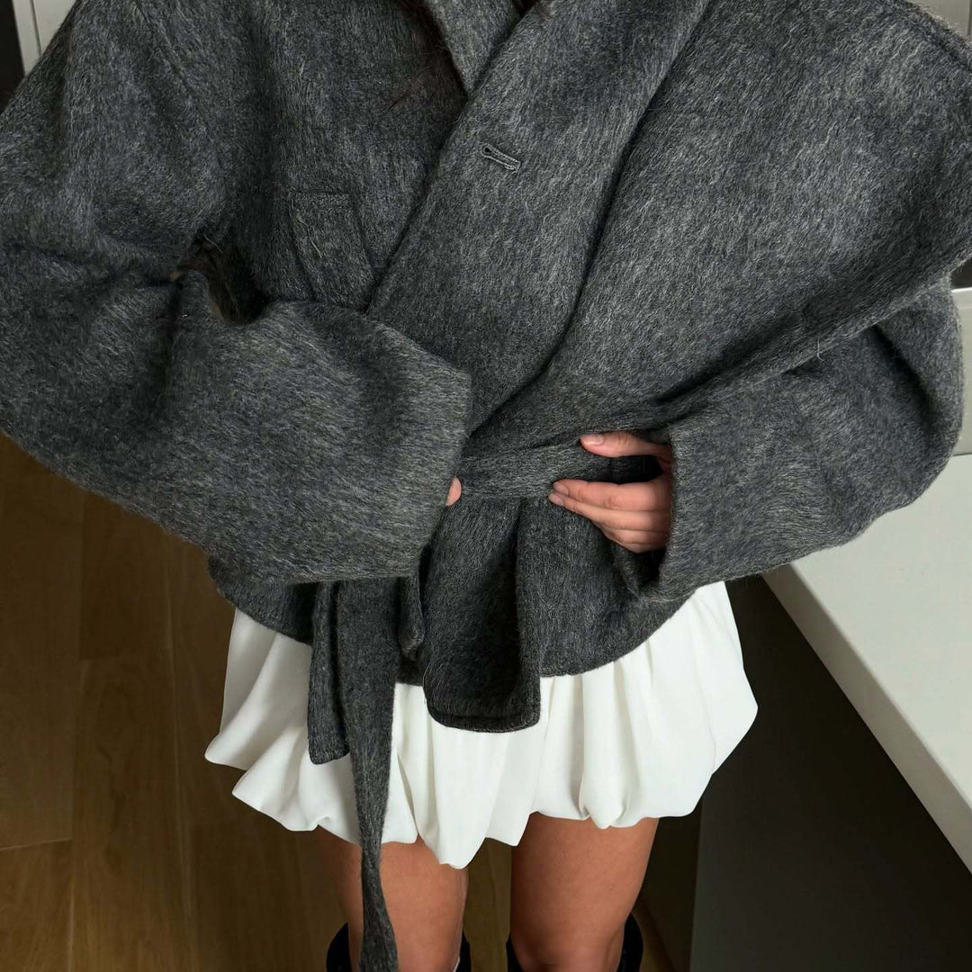 Damen Kuschelige Wolljacke mit weitem Schnitt und Taillengürtel EB