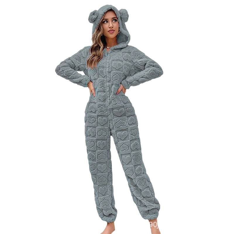 Damen Gemütlicher Fleece-Overall mit Kapuze EB