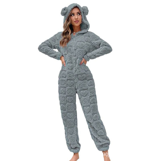 Damen Gemütlicher Fleece-Overall mit Kapuze EB