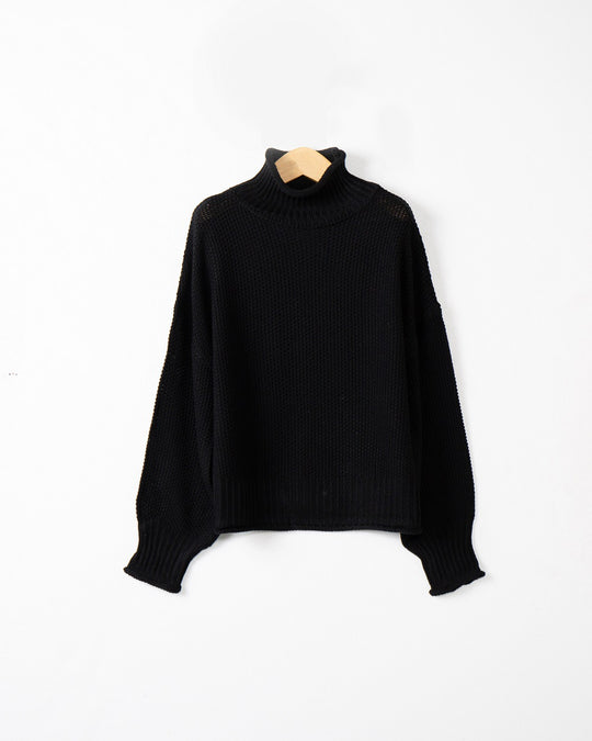 Damen modischer Pullover mit hohem Kragen und strukturierter Textur EB