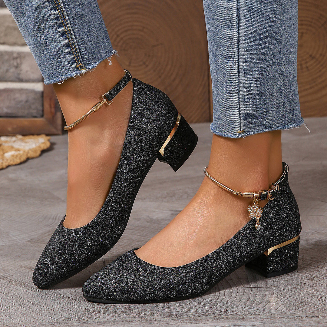 Damen elegante Glitzer-Pumps mit komfortablem Blockabsatz EB