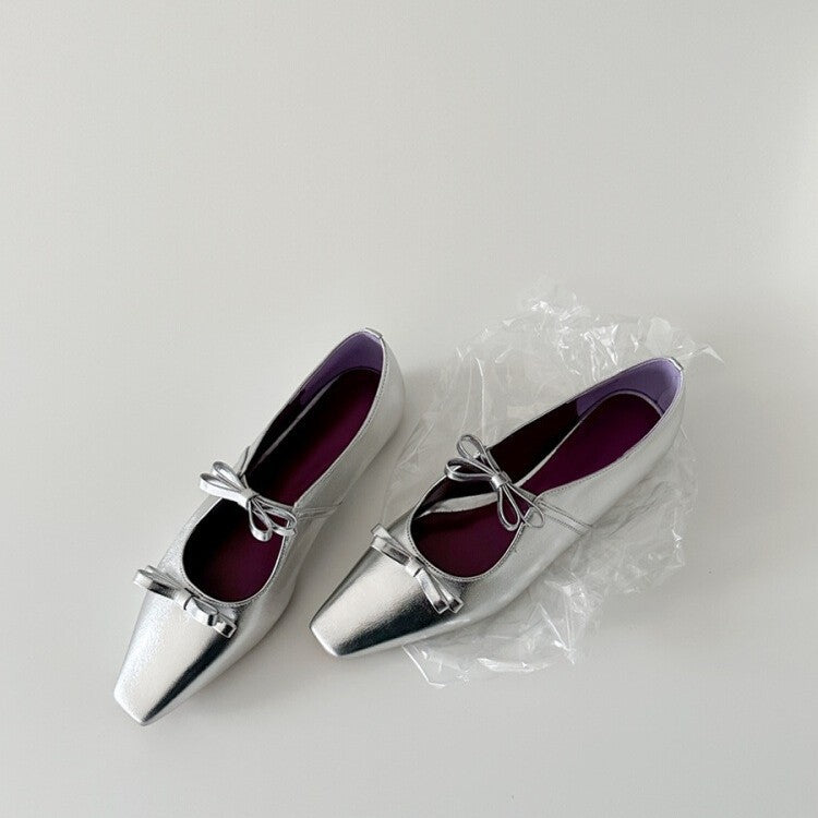 Damen Ballerinas mit schimmernder Metallic-Oberfläche und verspieltem Schleifendetail EB