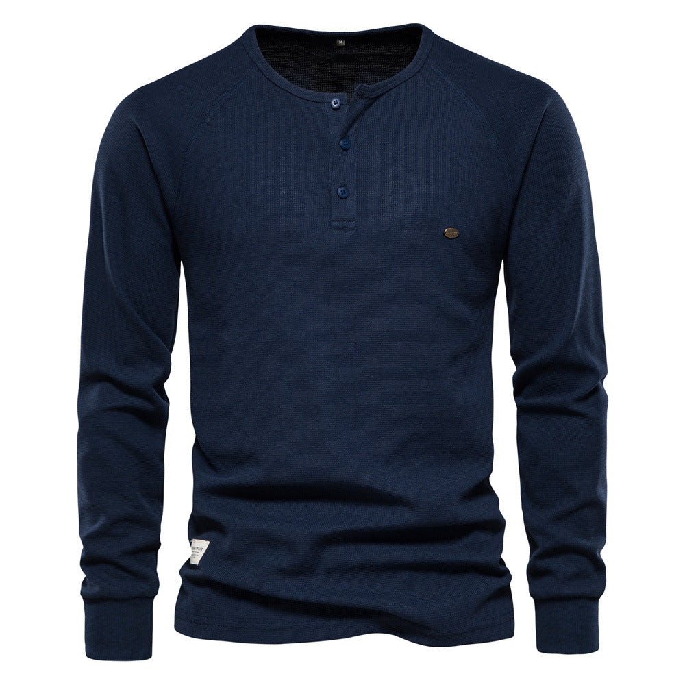 Herren Langarm-Henley-Shirt mit strukturierter Oberfläche und modischer Knopfleiste EB