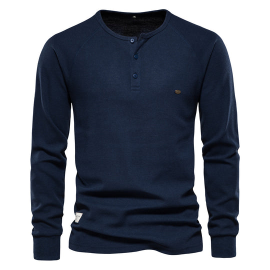 Herren Langarm-Henley-Shirt mit strukturierter Oberfläche und modischer Knopfleiste EB