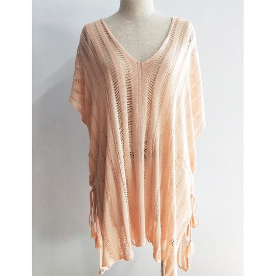 Damen lässige Strickbluse mit seitlichen Bindebändern EB