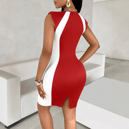 Damen figurbetontes Cocktailkleid mit kontrastierenden Einsätzen EB