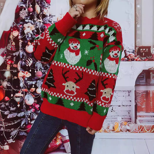 Damen Weihnachts-Pullover mit festlichem Motiv und angenehmem Schnitt EB