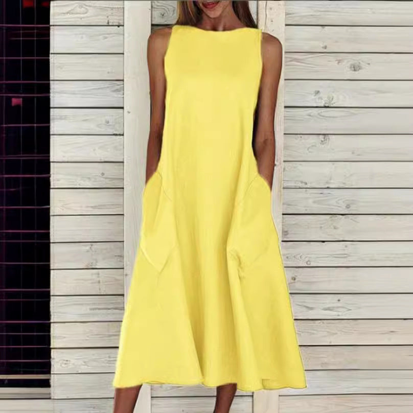 Damen luftiges Maxikleid mit praktischen Seitentaschen EB