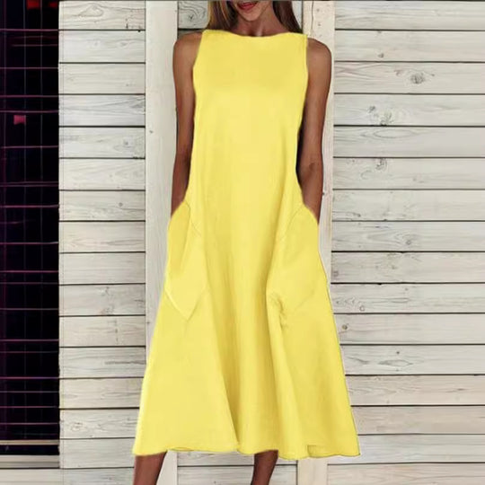 Damen luftiges Maxikleid mit praktischen Seitentaschen EB