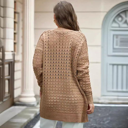 Damen Strickjacke mit luftiger Lochmuster-Optik EB