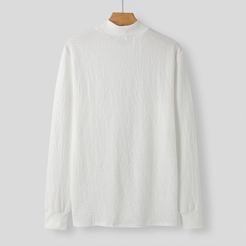 Unisex nan texturierter Waffelstrick-Pullover mit schmalem Stehkragen und Rippbündchen EB