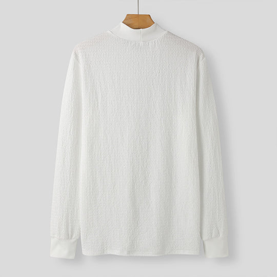 Unisex nan texturierter Waffelstrick-Pullover mit schmalem Stehkragen und Rippbündchen EB
