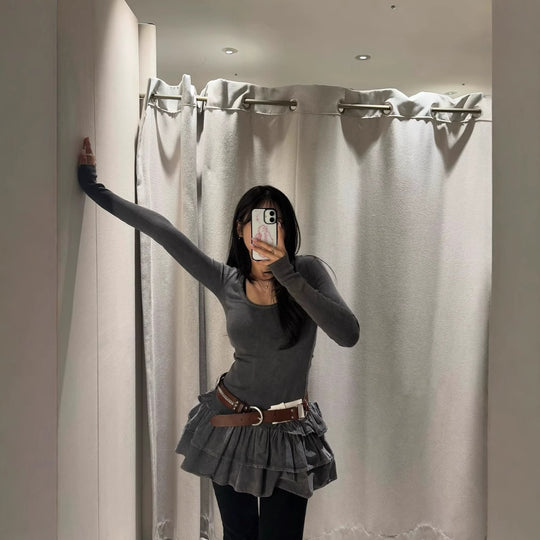 Damen Langarmkleid mit Rüschensaum EB