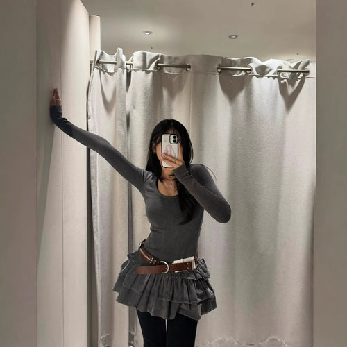 Damen Langarmkleid mit Rüschensaum EB