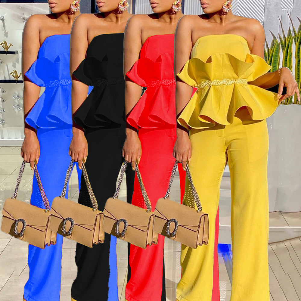 Damen Peplum Jumpsuit mit elegantem Oberteil und weiten Beinen EB