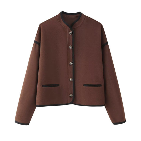 Damen elegante Blazerjacke aus hochwertigem Material mit Knopfverschluss EB