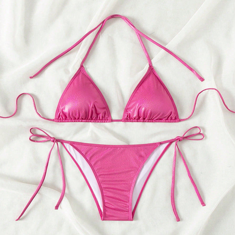 Damen Triangel-Bikini mit seitlichen Bindebändern und glänzendem Finish EB