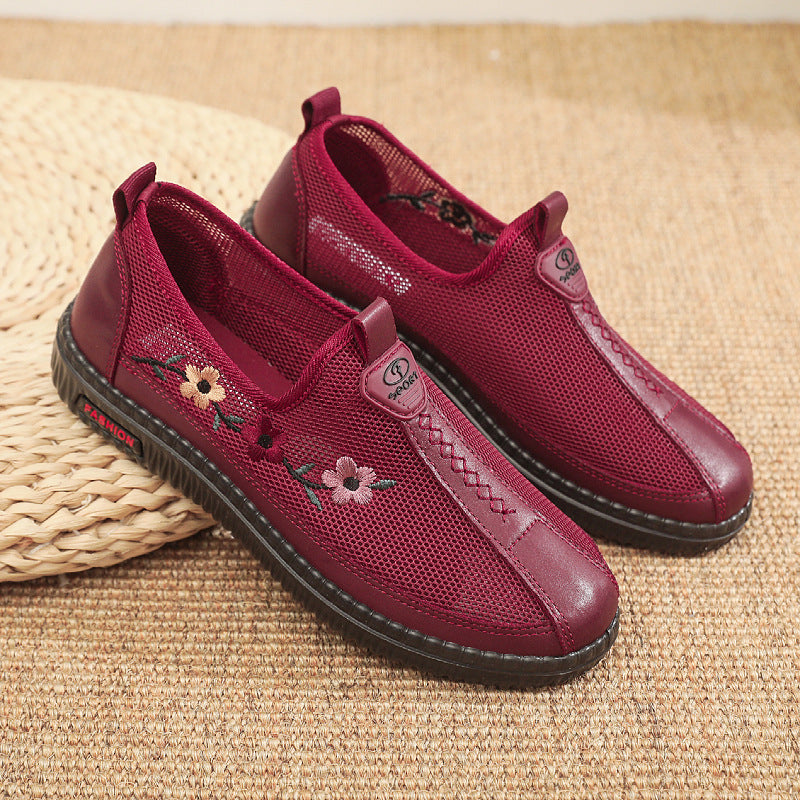 Damen Bequeme Slip-On Schuhe mit atmungsaktiver Netzstruktur und floralem Design EB