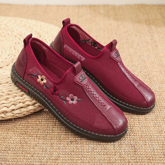 Damen Bequeme Slip-On Schuhe mit atmungsaktiver Netzstruktur und floralem Design EB
