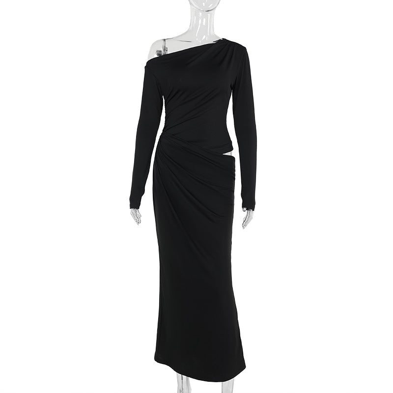 Damen elegantes Wickelkleid mit asymmetrischem Schnitt und langen Ärmeln EB