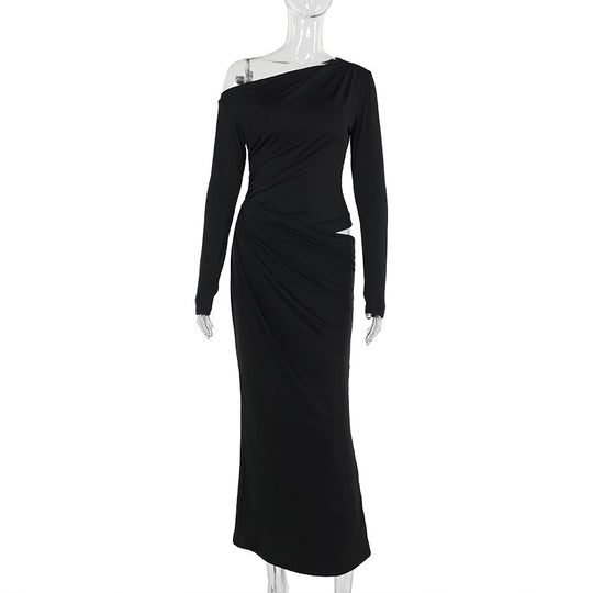Damen elegantes Wickelkleid mit asymmetrischem Schnitt und langen Ärmeln EB
