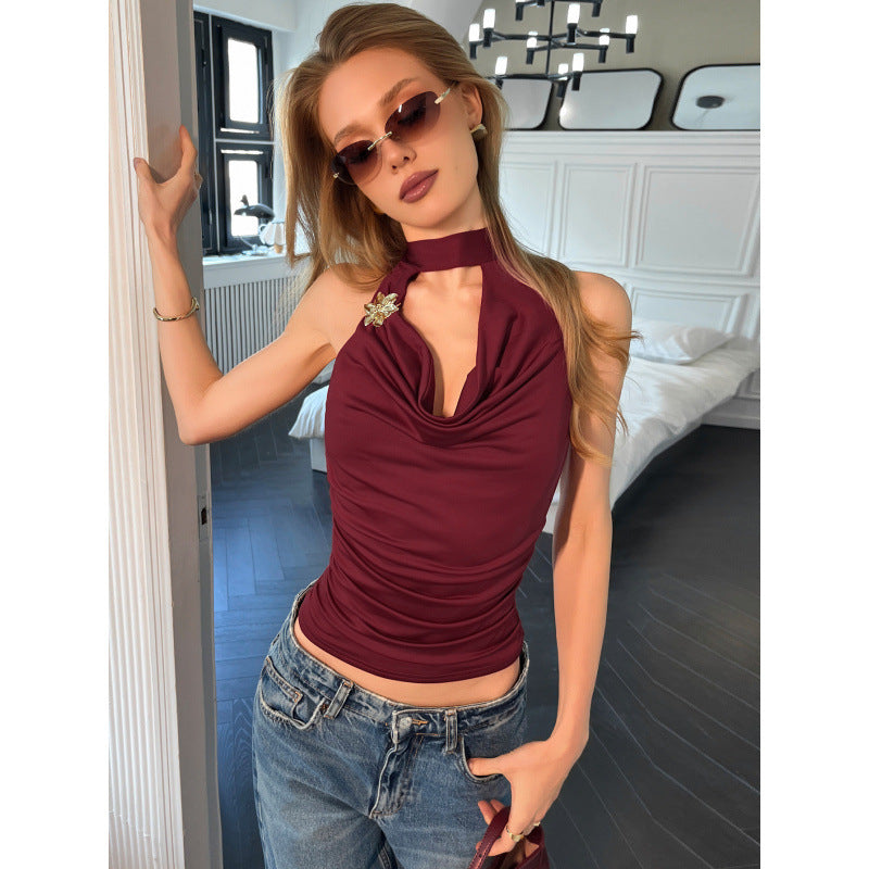 Damen Halter-Top mit Wickeldesign und eleganter Raffung EB