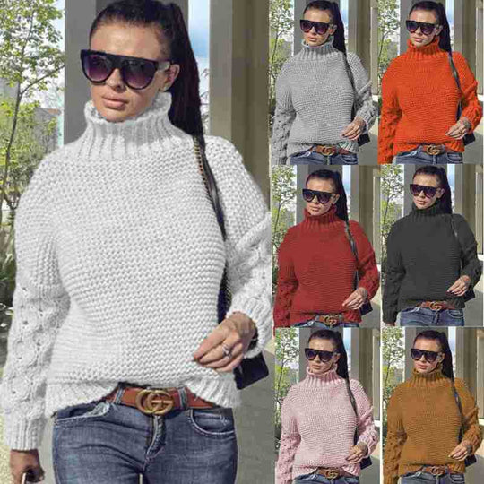 Damen Strickpullover mit hochstehendem Kragen und strukturiertem Ärmeldesign EB
