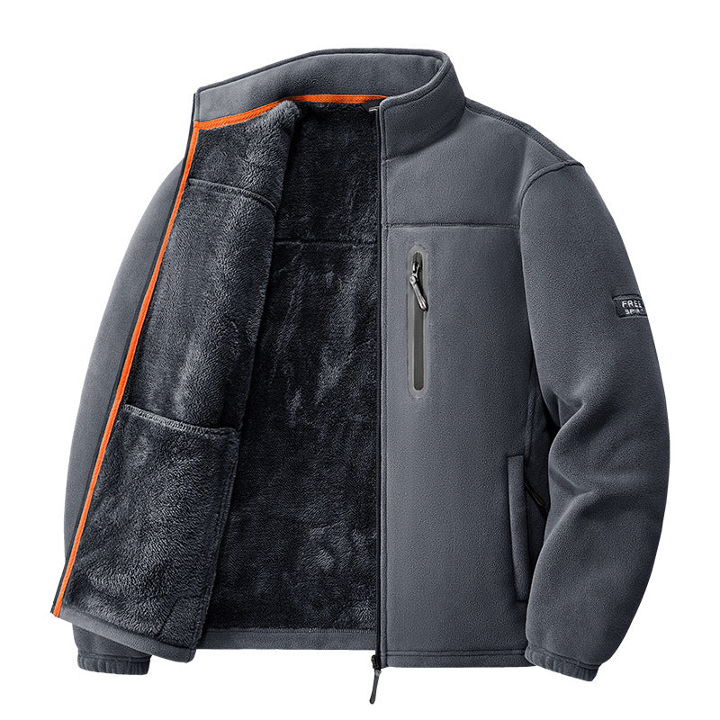 Herren nan Thermo-Fleecejacke mit hochflorigem Teddyfutter, Brust-Reißverschlusstasche und winddichter Front EB