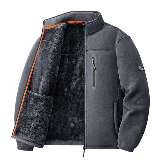Herren nan Thermo-Fleecejacke mit hochflorigem Teddyfutter, Brust-Reißverschlusstasche und winddichter Front EB