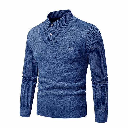Herren eleganter Strickpullover mit V-Ausschnitt und strukturierten Ärmeln EB