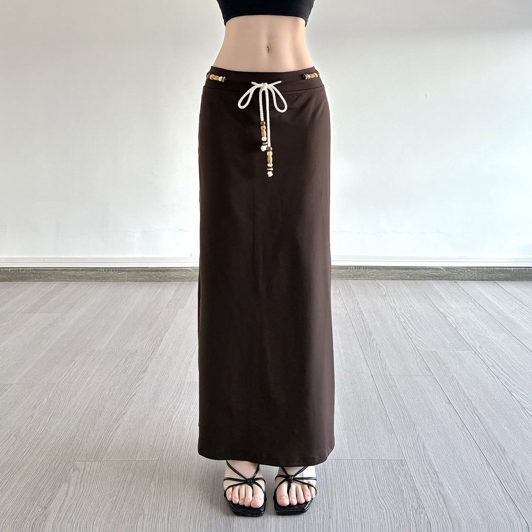 Damen Langer Jersey-Rock mit verstellbarem Bund und verspielten Akzenten EB