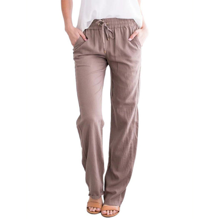 Damen nan leichte Leinenhose mit elastischem Bund und weitem Bein EB