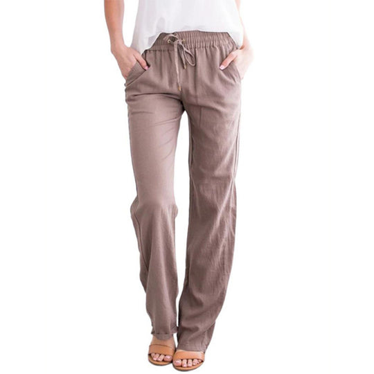 Damen nan leichte Leinenhose mit elastischem Bund und weitem Bein EB