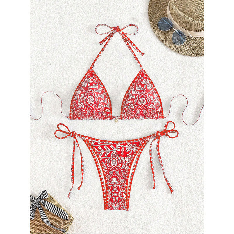 Damen Triangel-Bikini mit verspieltem Bindeband und eleganter Musterung EB