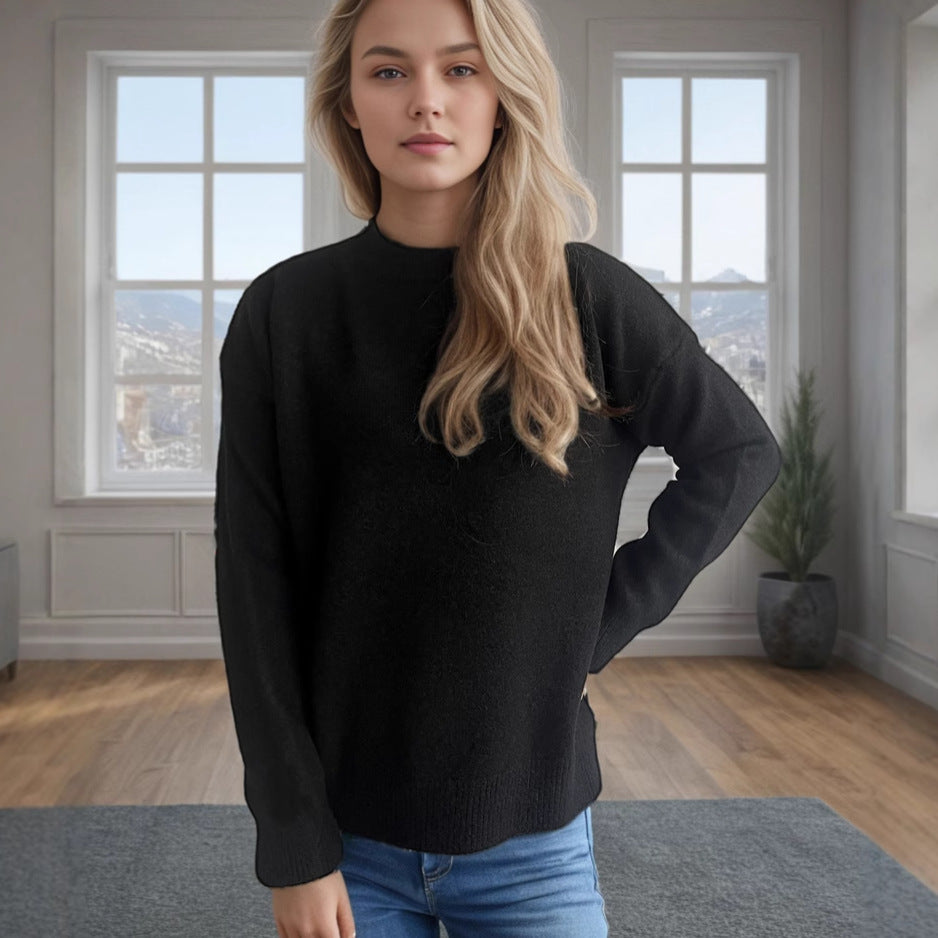 Damen lässiger Pullover mit weitem Schnitt und modernem Rippstrickdesign EB