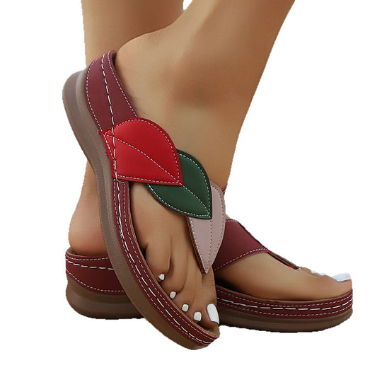 Damen Bequeme Zehentrenner-Sandalen mit floralem Design und rutschfester Sohle EB