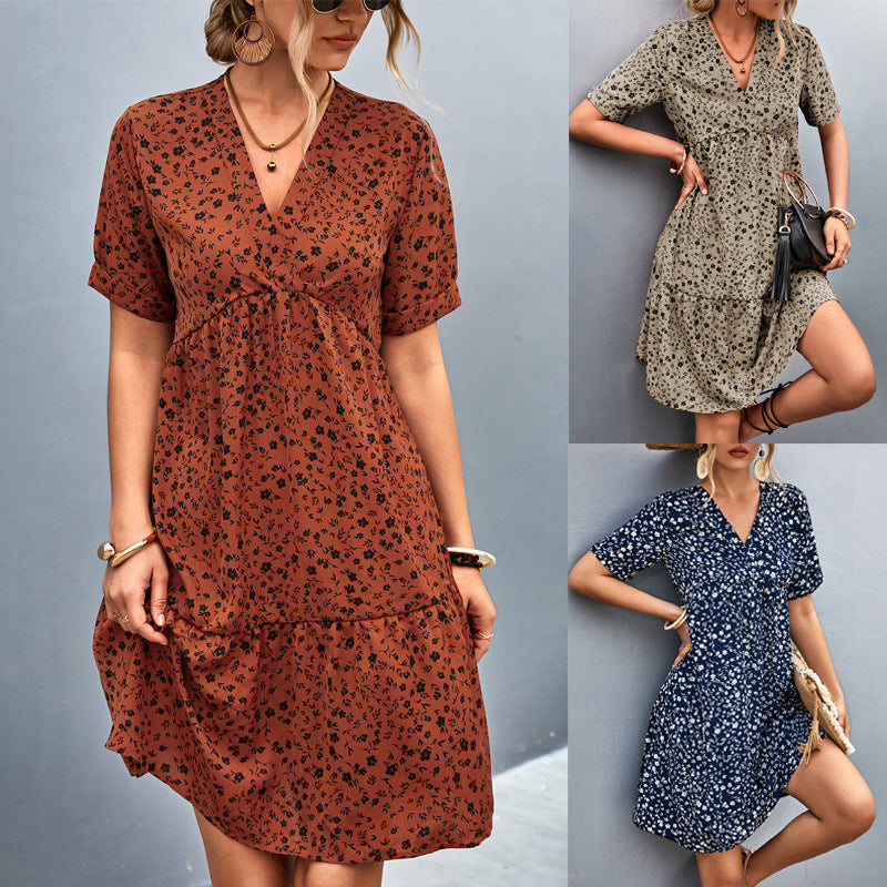 Damen Maxikleid mit floralem Muster und elastischer Taillierung EB