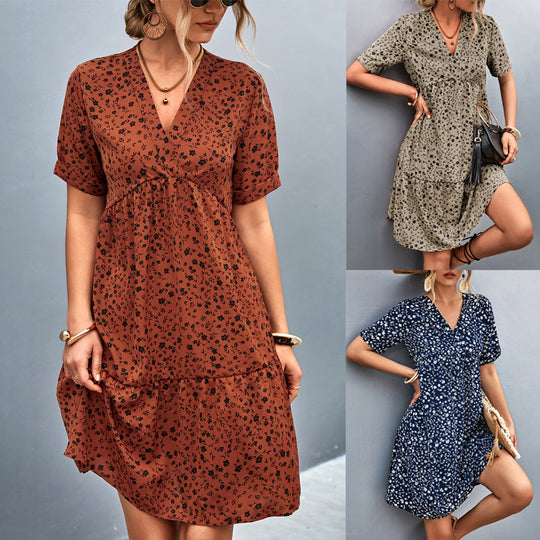 Damen Maxikleid mit floralem Muster und elastischer Taillierung EB