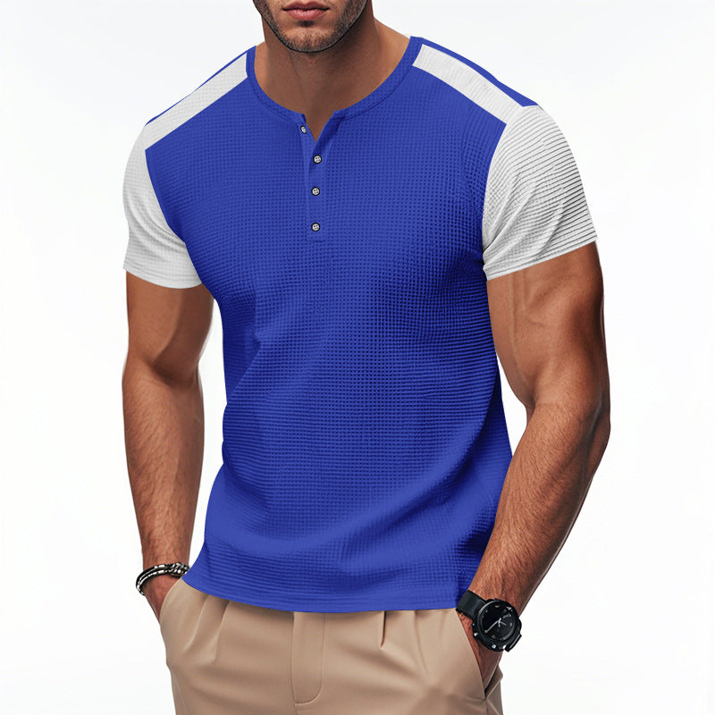 Herren Kurzarm-Henley-T-Shirt mit strukturierter Oberfläche und dezenter Knopfleiste EB