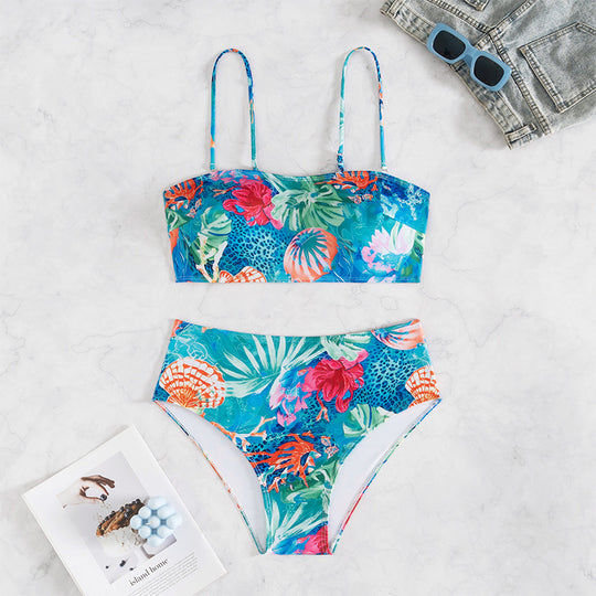 Damen Hochtailliertes Bikini-Set mit floralem Druck EB