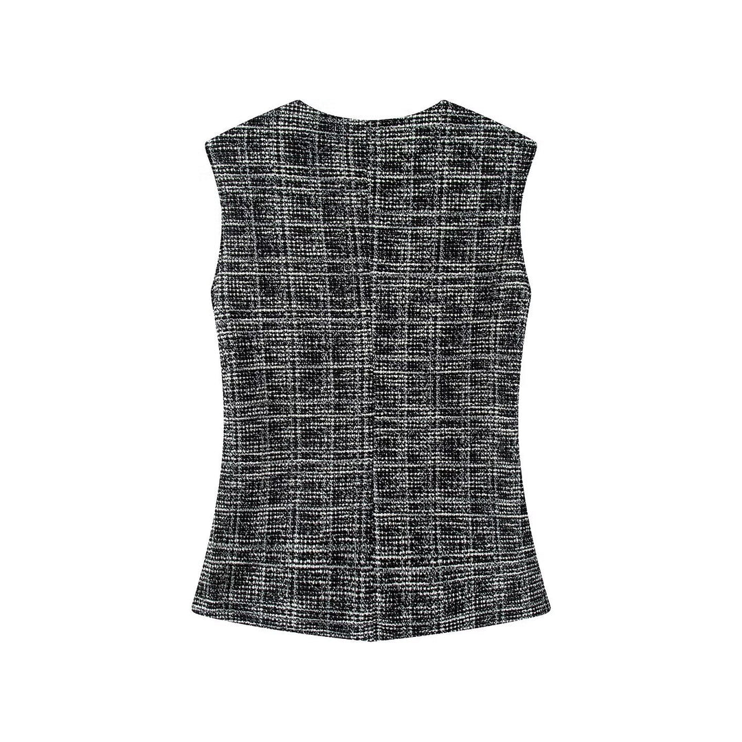 Damen elegante Karohose mit schmalem Schnitt und dekorativen Knöpfen EB