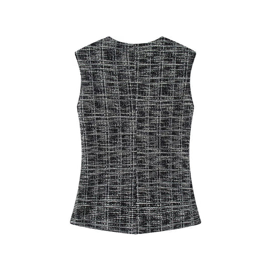 Damen elegante Karohose mit schmalem Schnitt und dekorativen Knöpfen EB