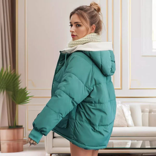 Damen modische Steppjacke mit abnehmbarer Kapuze und komfortabler Passform EB