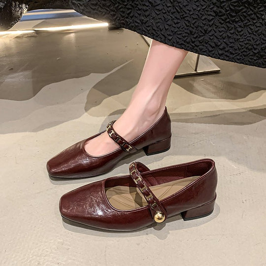 Damen elegante Mary Jane Ballerinas mit dekorativem Riemen EB