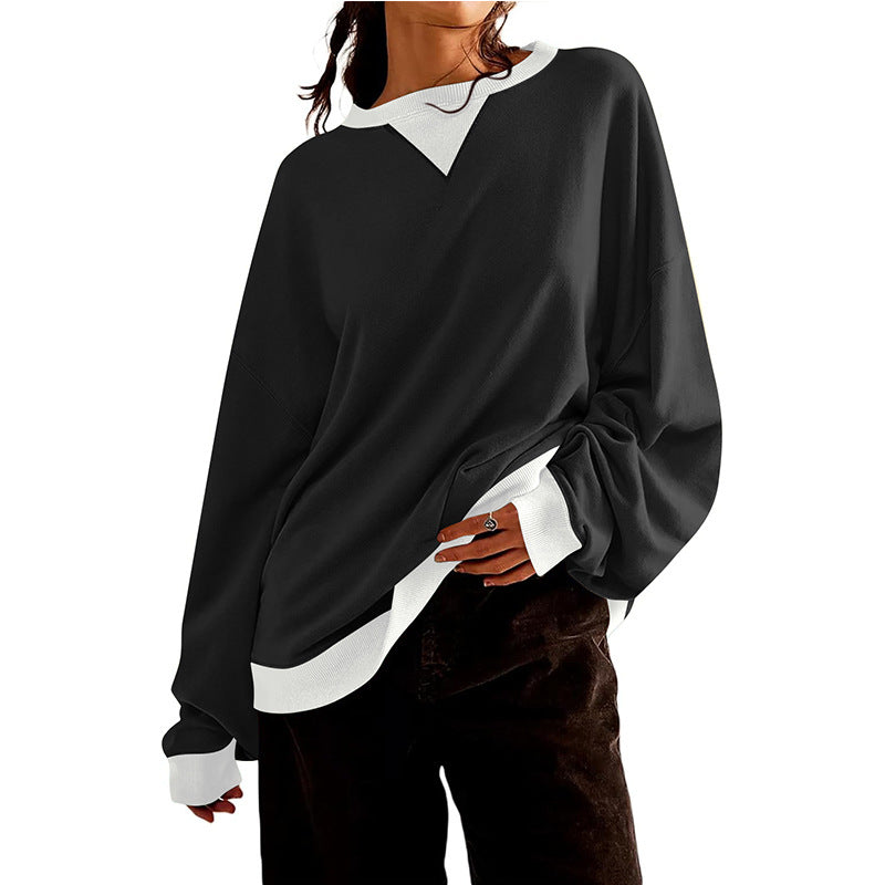 Damen lässiges Sweatshirt mit V-Ausschnitt und Kontrastbündchen EB